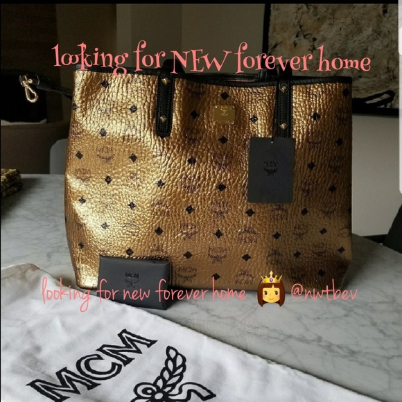 MCM Handbags - Authentic MCM Designer gold metallic stark toteNWT